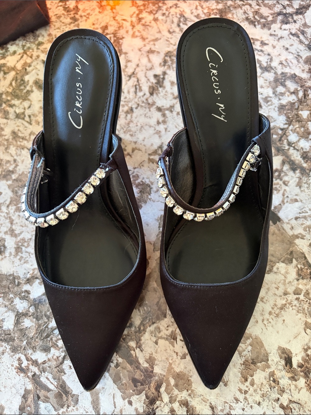 Circus by Sam Edelman Black Pointed Toe Jeweled Strap Mules